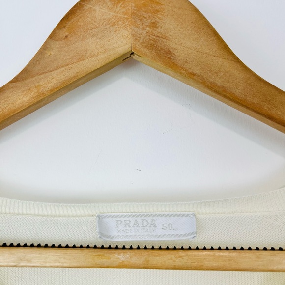 Prada Cream 100% Cotton Fine Knit V Neckline Classic Pullover Jumper UK L - Picture 4 of 12
